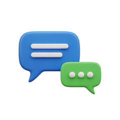 Fototapeta premium Blue and green speech bubbles for online communication isolated on white background