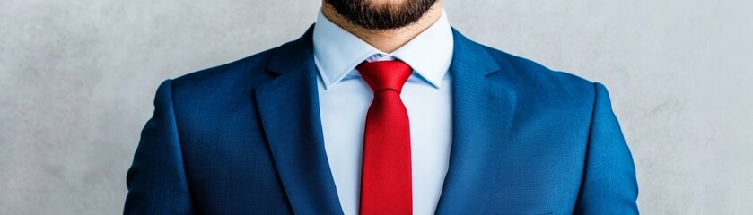 Confident Businessman in Blue Suit with Red Tie, Business , Style