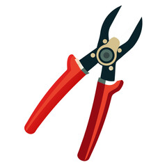 garden pruning shears with red handles and sharp black blades, no background vector file.
