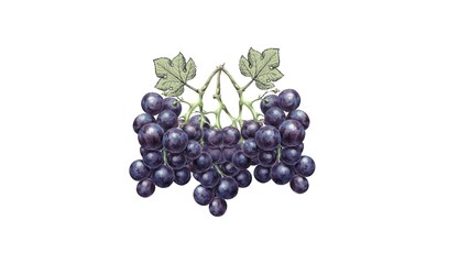 Fototapeta premium Black Bunch of Grapes, Dark Blue Grapes Isolated on White Background Illustration Vector. Close-up Black Grapes Isolated, Top View