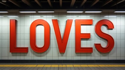 Obraz premium Expressive art installation featuring loves at urban subway station contemporary design vibrant colors close perspective