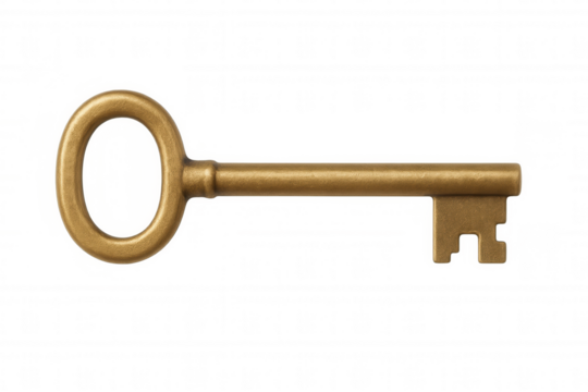 Old golden key isolated on transparent background, symbolizing security, access, and problem-solving