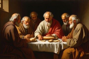 Rembrandt-style Still Life with Bearded Men at Table