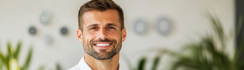 Obraz premium Smiling Man Portrait Confident with Beard and White Shirt ,Man ,Smile