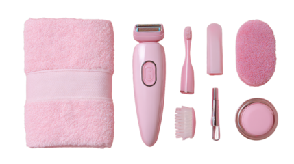 Accessories for depilation on a pink background