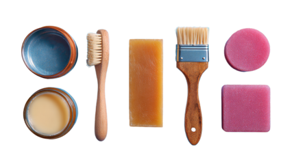 Different professional barber equipment with space for text on white background