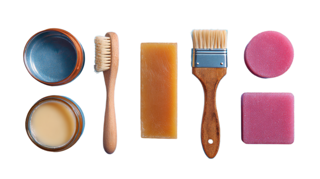 Different professional barber equipment with space for text on white background