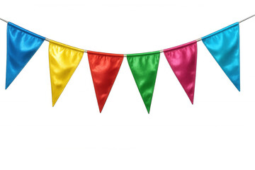 String of colorful triangular party flags hanging against a transparent background, perfect for festive overlay designs