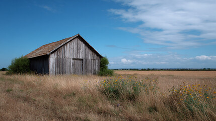 Obraz premium Wooden barn in the field.