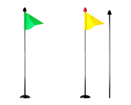Green yellow golf flags isolated on a transparent background