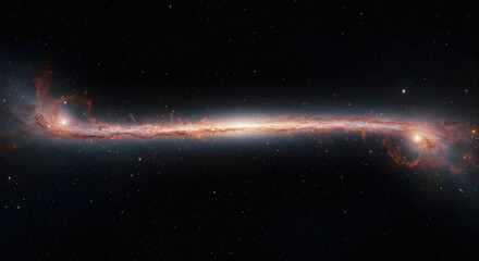 Obraz premium Galactic Cascade: A stunning depiction of a spiral galaxy, stretching across the cosmos, exhibiting a majestic dance of celestial bodies and vibrant nebulae in this breathtaking.