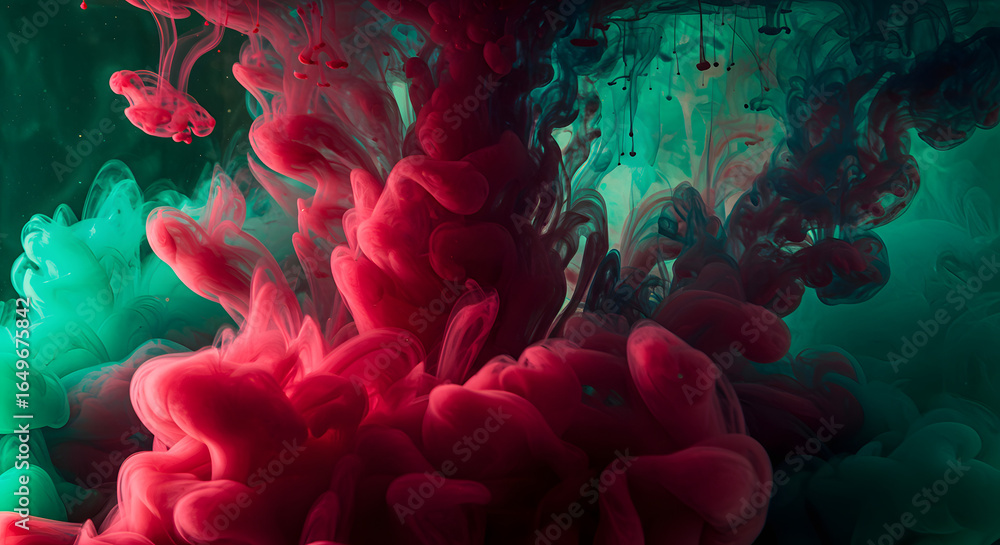 Poster color symphony: a dynamic abstract composition of vivid inks swirling gracefully, creating a visual 