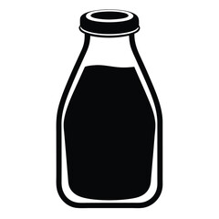 Silhouette of Milk Bottle Filled with Black Liquid, Minimalist Graphic Icon