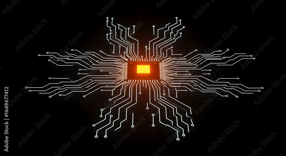 Aufkleber digital core: an artistic representation of a glowing central processing unit (cpu), highlighting th