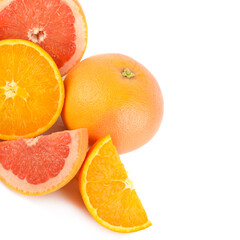 Grapefruit and Orange fruit isolated on white background.