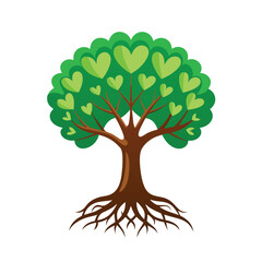 Naklejka premium Green tree with heartshaped leaves and visible roots, isolated on white background