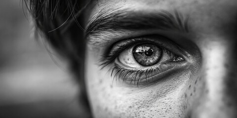 Fototapeta premium Soulful Gaze Monochrome Close-up of a Human Eye, Iris , Vision