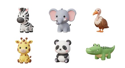 Obraz premium Cute Cartoon Animal Figures on a White Background