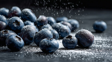 Fresh Blueberries with Powdered Sugar on Black Slate . Ai gen.
