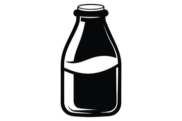 Monochrome HalfFull Liquid Bottle Illustration Featuring Black Outlines and Simplistic White Content