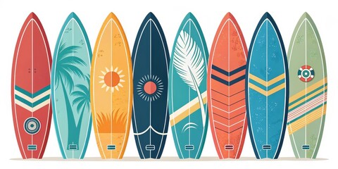 Tropical Surfboards Collection Colorful Retro Designs, Beach , Summer