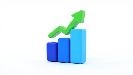 Upward Trend Green Arrow Surmounting Blue Bar Graph