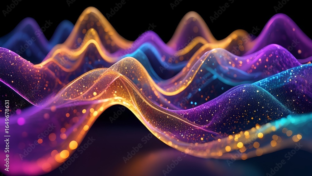Poster abstract flowing waves of light and color - digital art background
