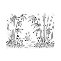 Vintage Bamboo Garden Engraving Vector art Illustration design
