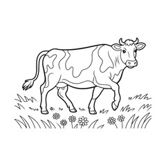 engraving vintage Cow in Garden vector art illustration, playing cow design.