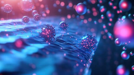 Futuristic Abstract Representation of Nanoparticles and Waves