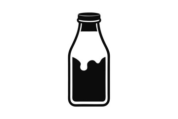 Stylized Bottle Vector Illustration Showing Liquid Content with Neck, Lid, and Rounded Base