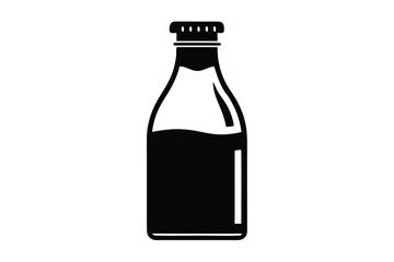 Simple Black Vector Icon of a Bottle with Liquid Filling Halfway Up