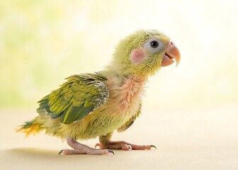 realistic baby parrot on lemon background