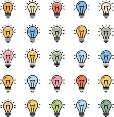 light bulb icons line art bundle set isolated on transparent background