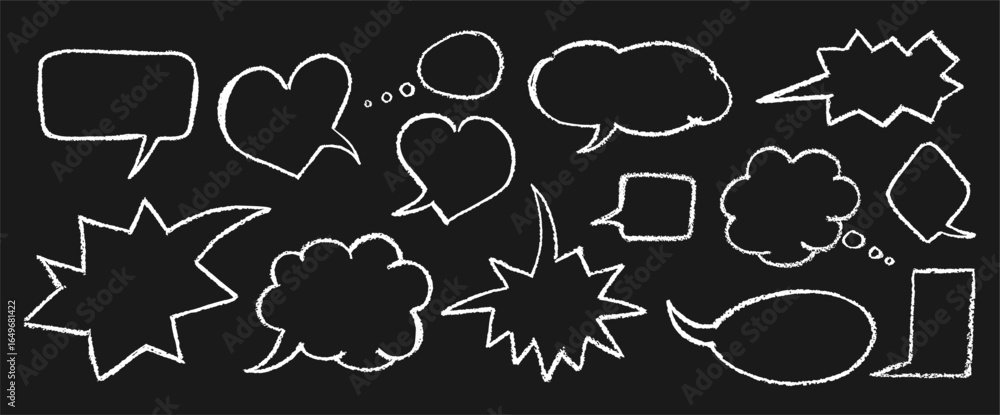 Poster white color stroke speech bubbles with rough crayon texture and graffiti style. abstract charcoal se