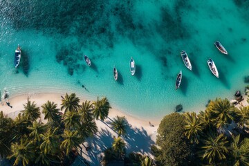 Tropical Beach Boats Aerial View