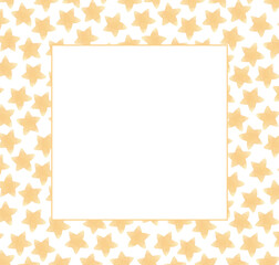 Watercolor star frame template with hand-drawn yellow stars on white background. Square celestial border with space for text in the centre for greeting cards, invitations, and kids' party designs.