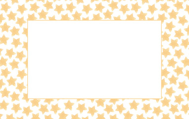 Watercolor star frame template with hand-drawn yellow stars on white background. Rectangle celestial border with space for text in the centre for greeting cards, invitations, and kids' party designs.