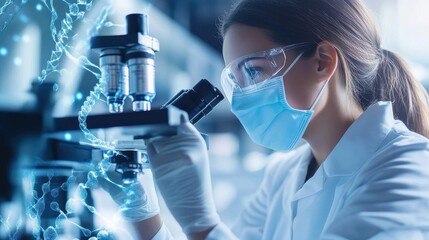 Scientist Examining Sample Under Microscope in Lab