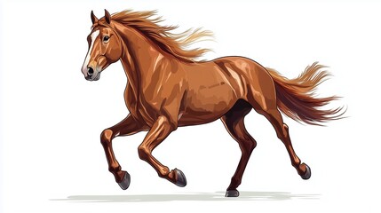 Obraz premium A powerful chestnut horse gallops through an open space, showcasing its strong movement