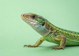 Naklejka premium realistic small lizard on green background