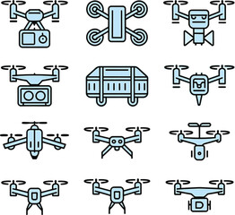 drone icon line art bundle set isolated on transparent background