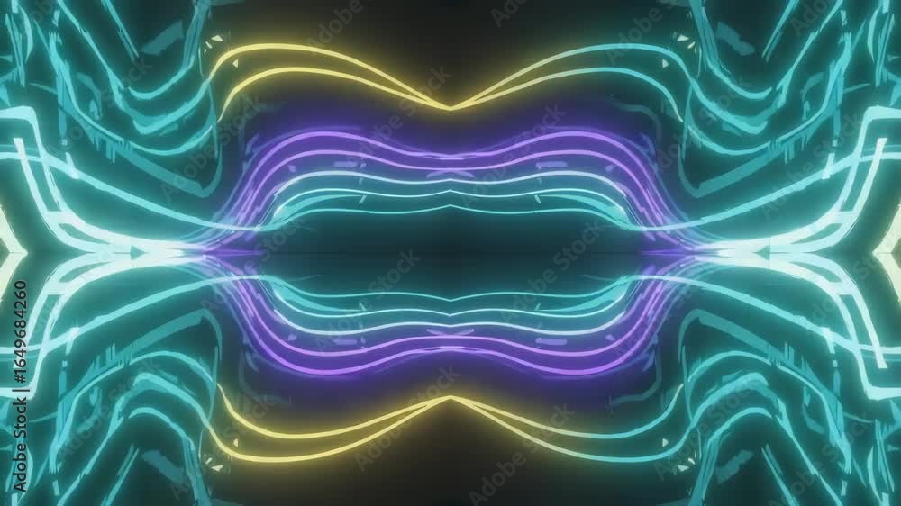 Poster colorful neon lights are forming a symmetrical abstract pattern with a futuristic and vibrant atmosp