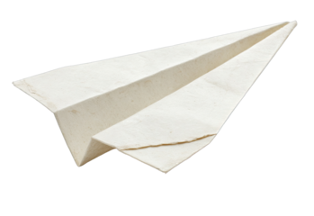 Folded paper airplane, cream color, slightly aged