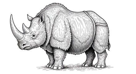 Fototapeta premium Detailed Black and White Illustration of a Rhinoceros with Textured Fur