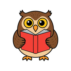 Cute Cartoon Owl Holding a Red Book Flat Vector PNG Clipart