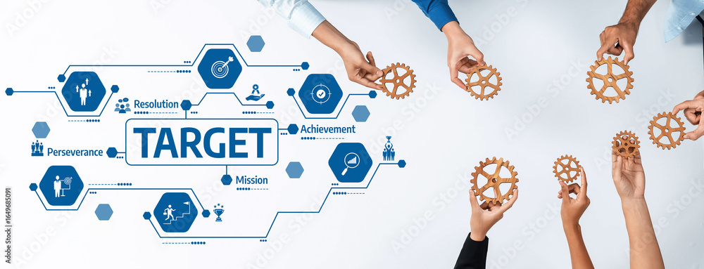 Aufkleber a dynamic representation of teamwork focusing on gears, symbolizing the process of achieving targets
