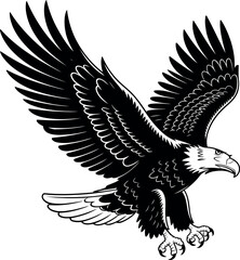 Fototapeta premium Bald Eagle Flying Vector Illustration Black and White Design Majestic Bird of Prey Powerful Symbol American Icon