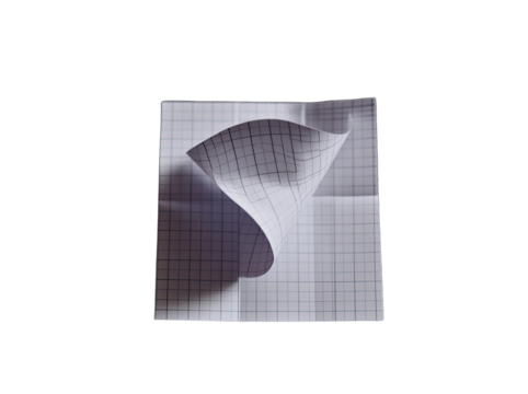 A square sheet of grid paper, creased and folded into a conical shape, centered on a black background - Powered by Adobe