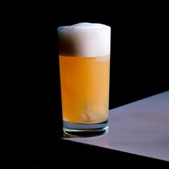 glass of cocktail on dark background with foam